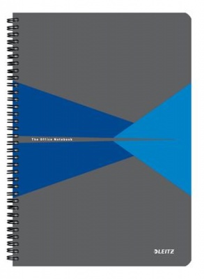Spirálfüzet, A4, vonalas, 90 lap, PP borító, LEITZ "Office", szürke-kék
