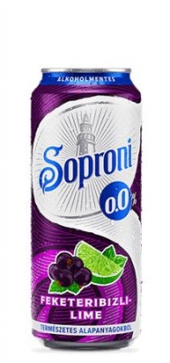 Alkoholmentes sör, 0,5 l, dobozos, SOPRONI "0.0%", feketeribizli-lime