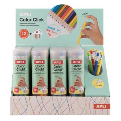 Színes töltőceruza készlet, display, APLI "Color Click", 12 különböző szín, 12 készlet/display