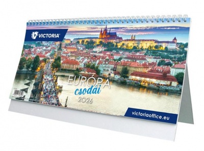 Naptár, asztali, álló, VICTORIA OFFICE "Európa Csodái" (2026 évi)