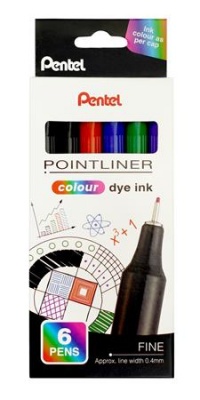 Tűfilc készlet, 0,4 mm, PENTEL "Pointliner", 6 különböző szín