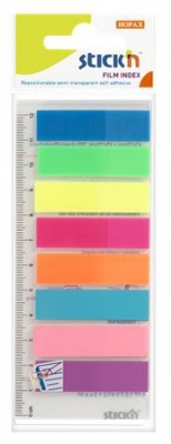 Jelölőcímke, műanyag, 8x25 lap, 45x12 mm, STICK N, neon színek