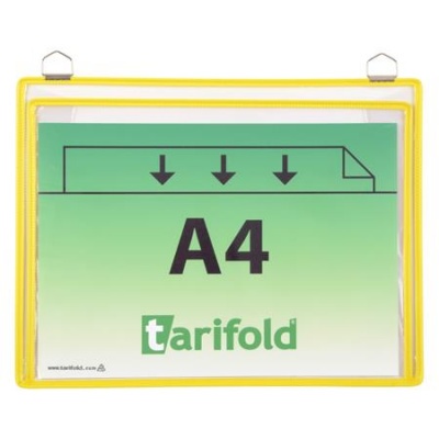 Bemutatótábla, függő, A4, fekvő, fém fülecskével, DJOIS, sárga